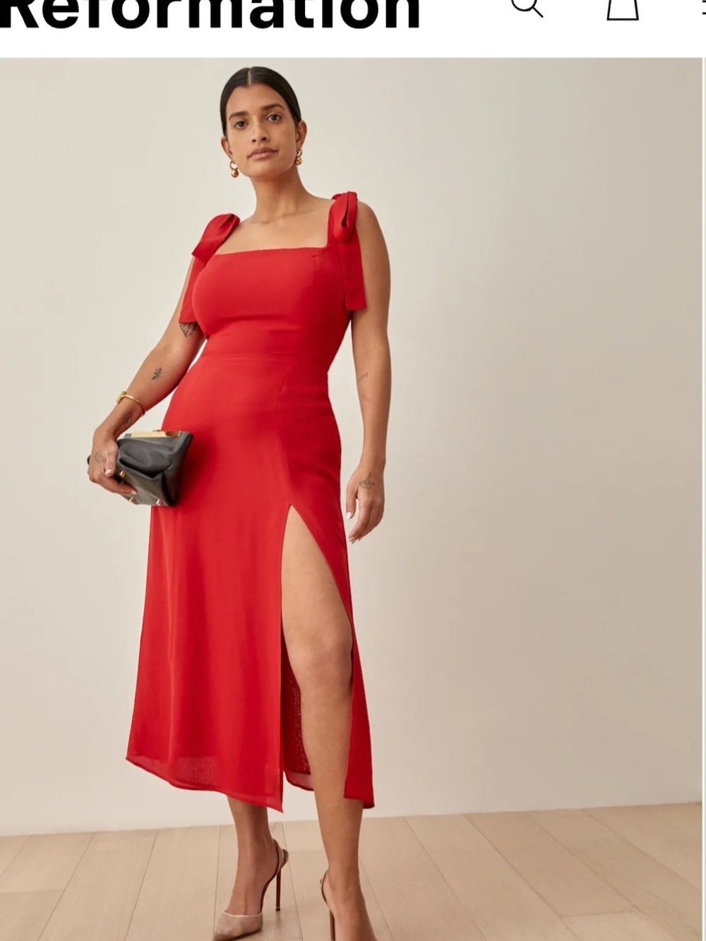 Reformation FLORAL Twilight  Sagittarius Tie-Shoulder Midi Dress with High Slit